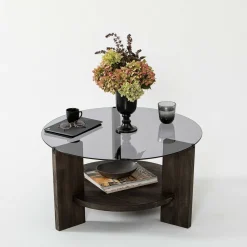 Tavolino da Salotto Nero Antracite Portariviste Forma Rotonda 75x75x40h cm, Sfumatura Colore Struttura Antracite - Felino