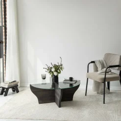 Tavolino da Salotto Nero Antracite con Piedini Forma Triangolare 90x89x40h cm, Sfumatura Colore Ripiano Antracite - Atesino