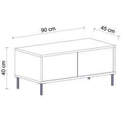 Tavolino da Salotto Nero Antracite oro con Piedini un Vano 90x45x40h cm, Piano Sollevabile - Zerbolo