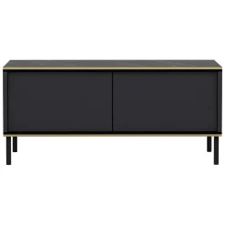 Tavolino da Salotto Nero Antracite oro con Piedini un Vano 90x45x40h cm, Piano Sollevabile - Zerbolo