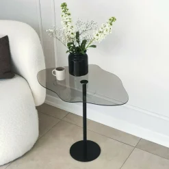 Tavolino da Salotto Nero Effetto Fume Forma Fantasia 60x45x50h cm, Sfumatura Colore Ripiano Fume - Mensa