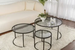 Tavolino da Salotto Nero Forma Circolare Materiale Piano in Vetro 80x80x43h cm, Colore Ripiano Trasparente - Rowan