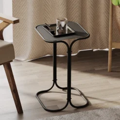 Tavolino da Salotto Nero Forma Quadrato Materiale Piano in Metallo 30x30x52h cm, Colore Ripiano Nero - Cerami