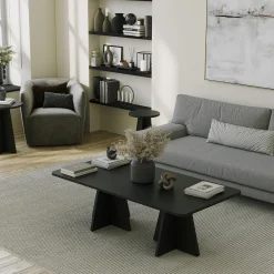 Tavolino da Salotto Nero Forma Rettangolare Materiale Piano in Legno Nobilitato 120x60x40h cm, Colore Ripiano Nero - Ottana