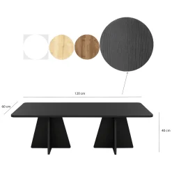 Tavolino da Salotto Nero Forma Rettangolare Materiale Piano in Legno Nobilitato 120x60x40h cm, Colore Ripiano Nero - Ottana