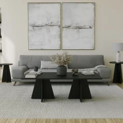 Tavolino da Salotto Nero Forma Rettangolare Materiale Piano in Legno Nobilitato 120x60x40h cm, Colore Ripiano Nero - Ottana