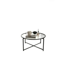 Tavolino da Salotto Nero Forma Rotonda Materiale Piano in Legno Nobilitato 60x60x40h cm, Colore Ripiano Nero - Cargeghe