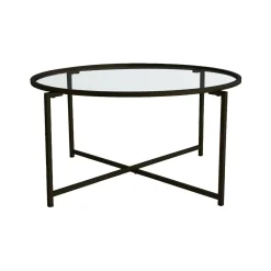 Tavolino da Salotto Nero Forma Rettangolare Materiale Piano in Vetro 83x82x40h cm, Colore Ripiano Trasparente - Ecaterina