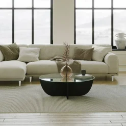 Tavolino da Salotto Nero Forma Rotonda Materiale Piano in Vetro 90x90x30h cm, Colore Ripiano Trasparente - Jolanda