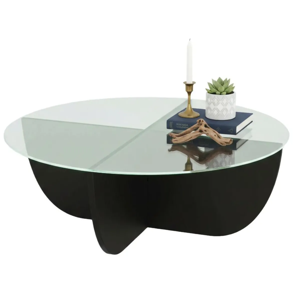 Tavolino da Salotto Nero Forma Rotonda Materiale Piano in Vetro 90x90x30h cm, Colore Ripiano Trasparente - Jolanda