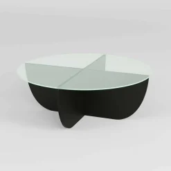 Tavolino da Salotto Nero Forma Rotonda Materiale Piano in Vetro 90x90x30h cm, Colore Ripiano Trasparente - Jolanda