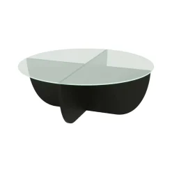 Tavolino da Salotto Nero Forma Rotonda Materiale Piano in Vetro 90x90x30h cm, Colore Ripiano Trasparente - Jolanda