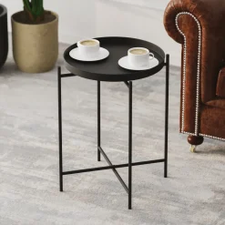 Tavolino da Salotto Nero Forma Rotondo Materiale Piano in Vetro 75x75x35h cm, Colore Ripiano Trasparente - Cugnoli