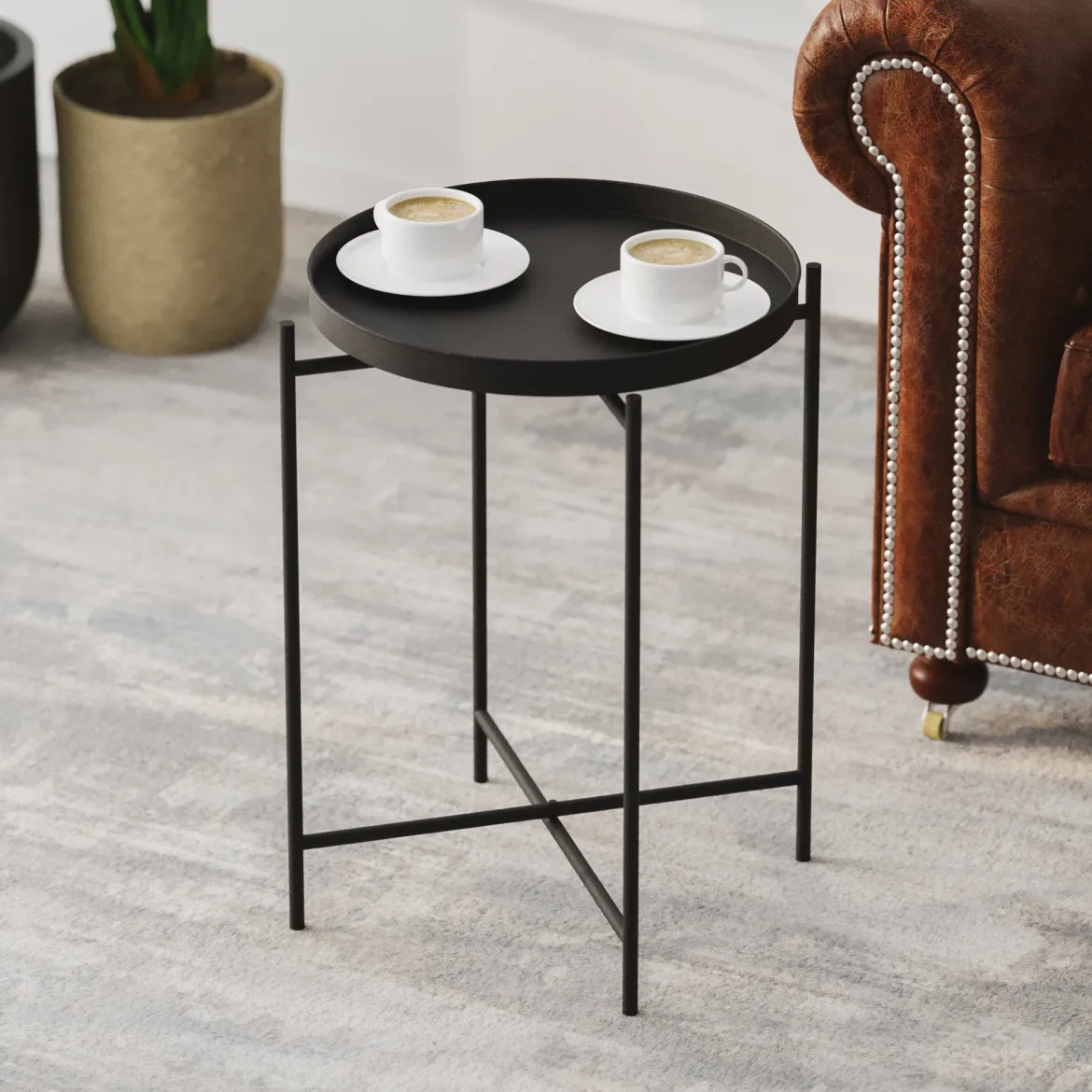 Tavolino da Salotto Nero Forma Rotondo Materiale Piano in Vetro 75x75x35h cm, Colore Ripiano Trasparente - Cugnoli