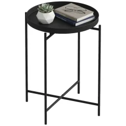 Tavolino da Salotto Nero Forma Rotondo Materiale Piano in Vetro 75x75x35h cm, Colore Ripiano Trasparente - Cugnoli