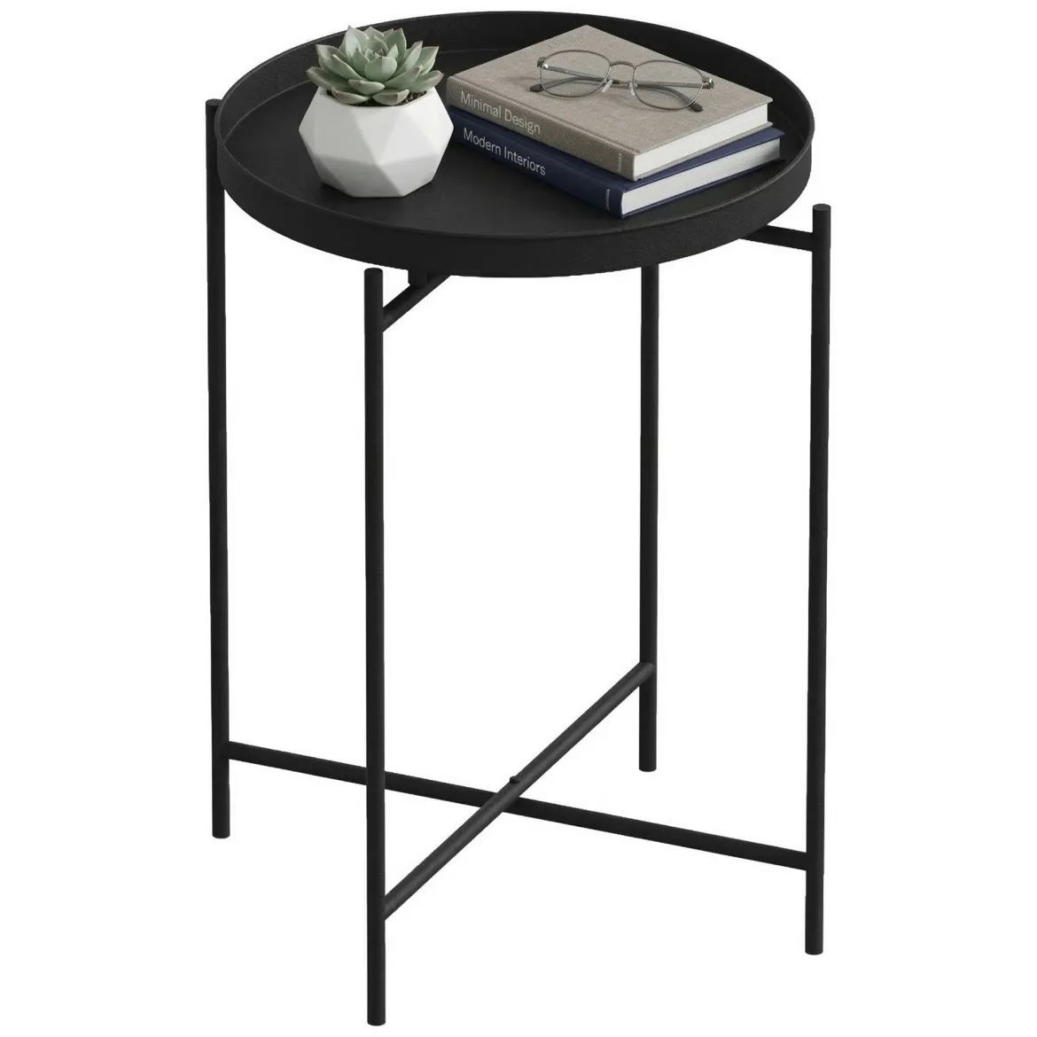 Tavolino da Salotto Nero Forma Rotondo Materiale Piano in Vetro 75x75x35h cm, Colore Ripiano Trasparente - Cugnoli