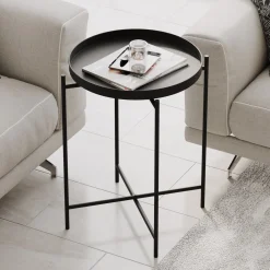 Tavolino da Salotto Nero Forma Rotondo Materiale Piano in Vetro 75x75x35h cm, Colore Ripiano Trasparente - Cugnoli