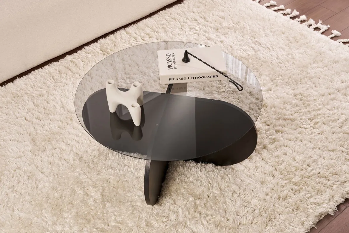 Tavolino da Salotto Nero Forma Rotondo Materiale Piano in Vetro 75x75x35h cm, Colore Ripiano Trasparente - Cugnoli