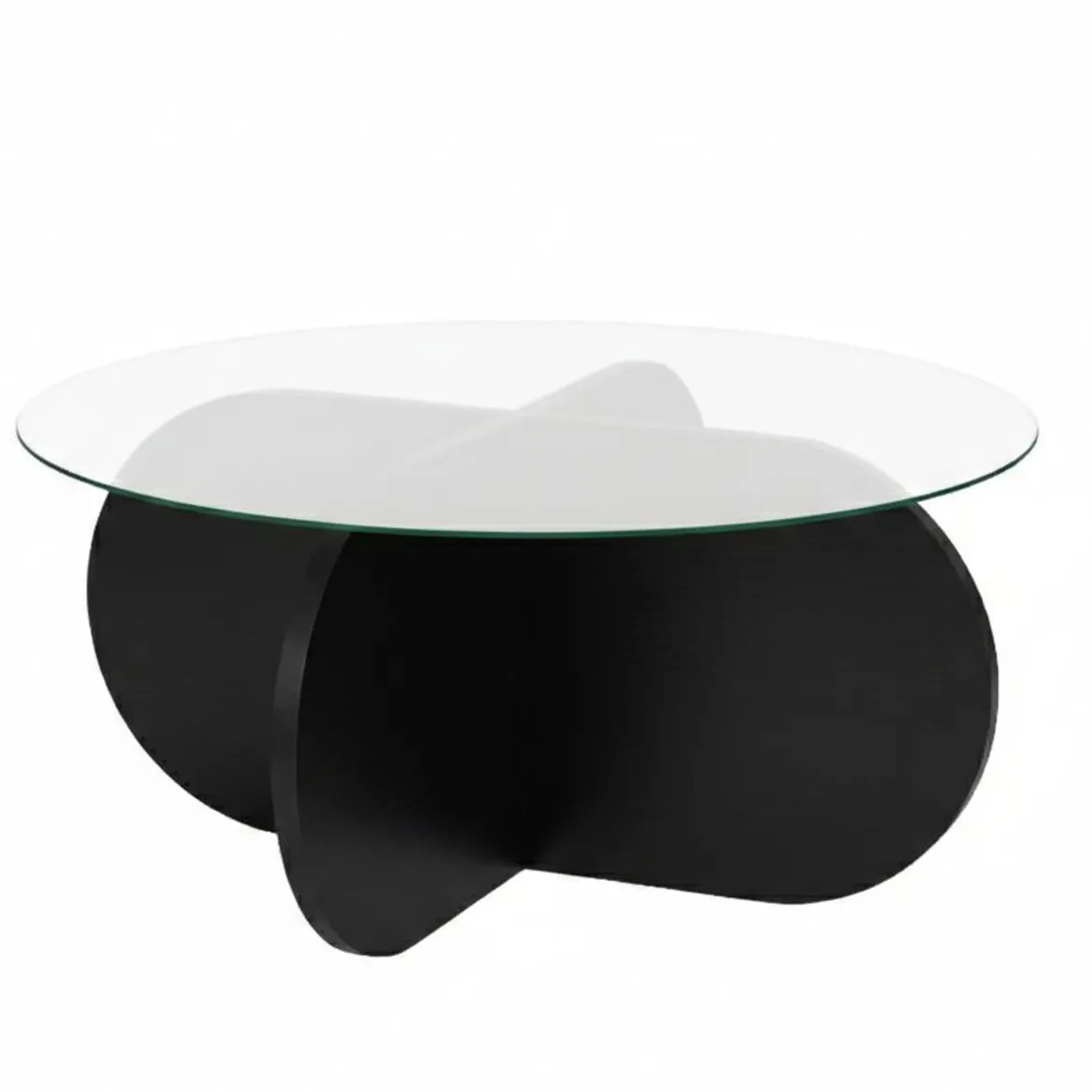 Tavolino da Salotto Nero Forma Rotondo Materiale Piano in Vetro 75x75x35h cm, Colore Ripiano Trasparente - Cugnoli
