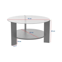 Tavolino da Salotto Nero Forma Rotondo Materiale Piano in Vetro 80x80x43h cm, Colore Ripiano Trasparente - Moena