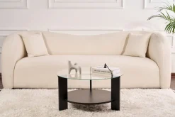 Tavolino da Salotto Nero Forma Rotondo Materiale Piano in Vetro 80x80x43h cm, Colore Ripiano Trasparente - Moena