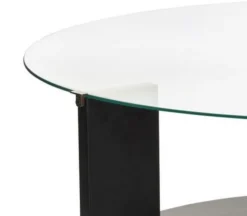 Tavolino da Salotto Nero Forma Rotondo Materiale Piano in Vetro 80x80x43h cm, Colore Ripiano Trasparente - Moena
