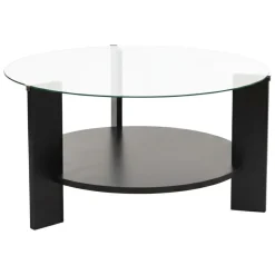 Tavolino da Salotto Nero Forma Rotondo Materiale Piano in Vetro 75x75x40h cm, Colore Ripiano Trasparente - Canevino