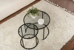 Tavolino da Salotto Nero Grigio set di 2 Tavolini Forma Rotondo 60x60x43h cm, Colore Struttura Grigio - Xaden