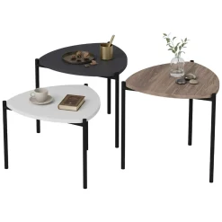Tavolino da Salotto Nero Marrone Noce set 3 Pezzi Forma Triangolare 45x45x45h cm, Colore Ripiano Marrone - Carro