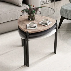 Tavolino da Salotto Nero Marrone Noce set 3 Pezzi Forma Triangolare 45x45x45h cm, Colore Ripiano Marrone - Carro