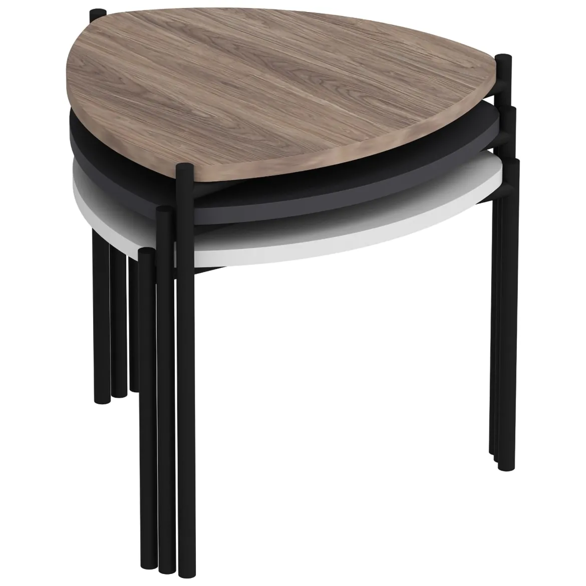 Tavolino da Salotto Nero Marrone Noce set 3 Pezzi Forma Triangolare 45x45x45h cm, Colore Ripiano Marrone - Carro