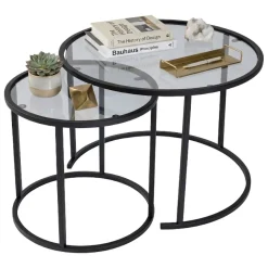 Tavolino da Salotto Nero Modulabile Forma Rotondo 42x42x39h cm, Sfumatura Colore Ripiano Fume - Vetusto