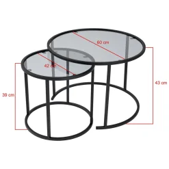 Tavolino da Salotto Nero Modulabile Forma Rotondo 42x42x39h cm, Sfumatura Colore Ripiano Fume - Vetusto