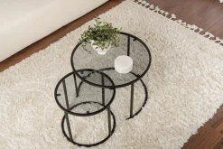 Tavolino da Salotto Nero Modulabile Forma Rotondo 42x42x39h cm, Sfumatura Colore Ripiano Fume - Vetusto