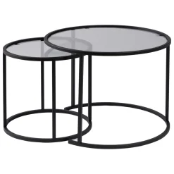 Tavolino da Salotto Nero Modulabile Forma Rotondo 42x42x39h cm, Sfumatura Colore Ripiano Fume - Vetusto