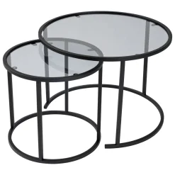 Tavolino da Salotto Nero Modulabile Forma Rotondo 42x42x39h cm, Sfumatura Colore Ripiano Fume - Vetusto