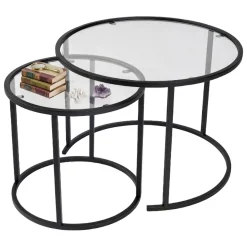 Tavolino da Salotto Nero Modulabile Forma Rotondo 60x60x43h cm, Materiale Piano in Vetro - Simaxis