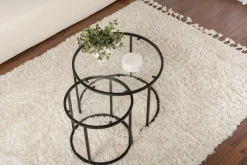 Tavolino da Salotto Nero Modulabile Forma Rotondo 80x80x43h cm, Materiale Piano in Vetro - Telti