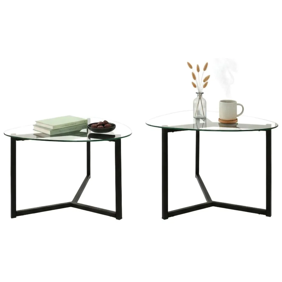 Tavolino da Salotto Nero Modulare Multifunzionale Forma Rettangolare 82x58x40h cm, Materiale Piano in Vetro - Flora