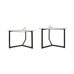 Tavolino da Salotto Nero Modulare Multifunzionale Forma Rettangolare 82x58x40h cm, Materiale Piano in Vetro - Flora