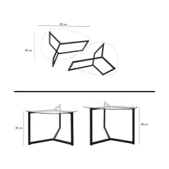 Tavolino da Salotto Nero Modulare Multifunzionale Forma Rettangolare 82x58x40h cm, Materiale Piano in Vetro - Flora