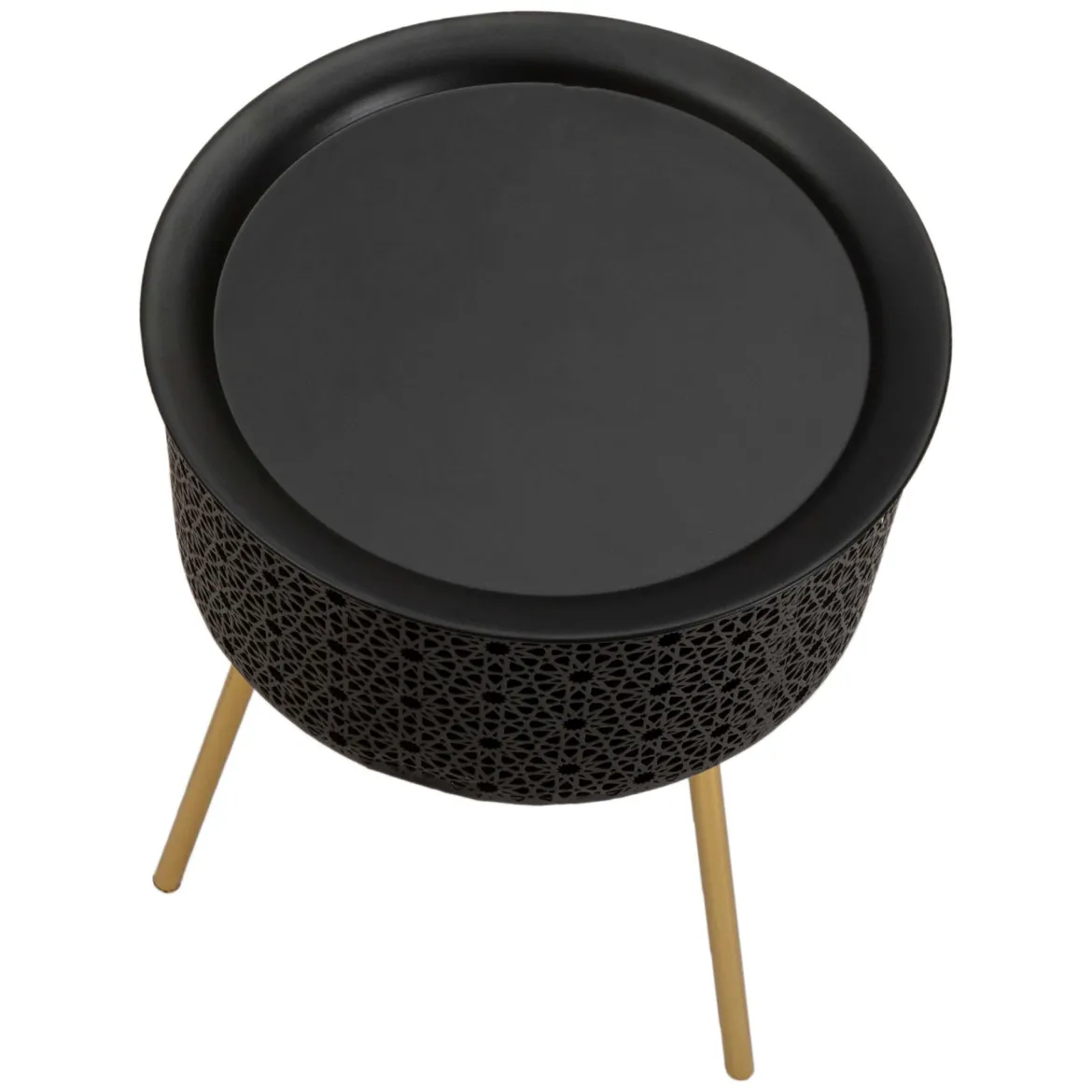 Tavolino da Salotto Nero oro Contenitore un Vano 35x35x50h cm, Piano Sollevabile - Mukall