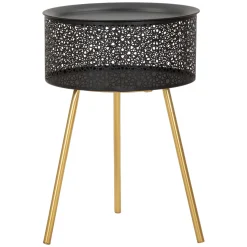 Tavolino da Salotto Nero oro Contenitore un Vano 35x35x50h cm, Piano Sollevabile - Mukall