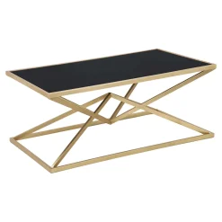 Tavolino da Salotto Nero oro Forma Rettangolare Colore Ripiano Nero 110x60x45h cm, Materiale Struttura in Metallo - Keswic