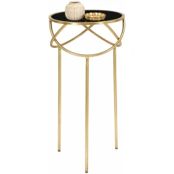 Tavolino da Salotto Nero oro Portatelefono Forma Rotondo 40x40x80h cm, Colore Ripiano Nero - Uspall