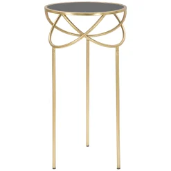Tavolino da Salotto Nero oro Portatelefono Forma Rotondo 40x40x80h cm, Colore Ripiano Nero - Uspall