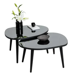 Tavolino da Salotto Nero Piano in Vetro Temperato Forma Ovale 75x55x38h cm, Sfumatura Colore Ripiano Fume - Cassiano