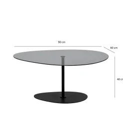 Tavolino da Salotto Nero Piano in Vetro Temperato Forma Ovale 90x60x40h cm, Sfumatura Colore Ripiano Fume - Tremiti