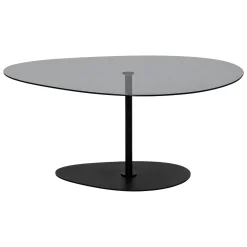 Tavolino da Salotto Nero Piano in Vetro Temperato Forma Ovale 90x60x40h cm, Sfumatura Colore Ripiano Fume - Tremiti