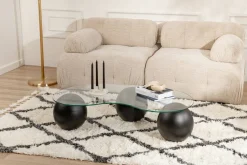 Tavolino da Salotto Nero Portariviste Forma Ovale 117x60x30h cm, Materiale Piano in Vetro - Sawyer